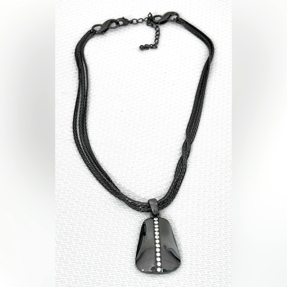 lia sophia “Classified” 3-strand necklace & “In the Groove” pendant, hematite - Picture 2 of 11